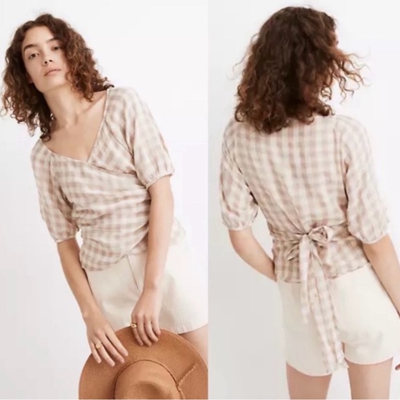 Madewell Tops - Madewell Sweetheart Wrap Top Gingham Top Size Medium New